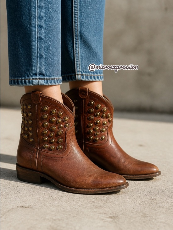 Frye Shoes - Frye Wyatt Disc Leather Brown Cowboy Metal Moto Vintage Distressed Ankle Boot